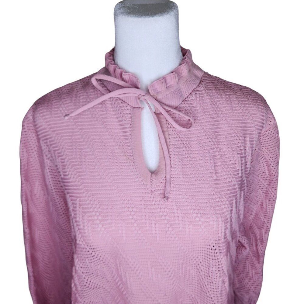 Vintage 1970s Long Sleeve High Neck Blouse Top Shirt Womens Size 3XL Pink